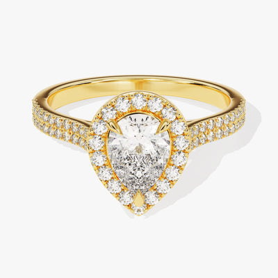 Double Shank Pear Halo Diamond Engagement Ring (1.00 CT)