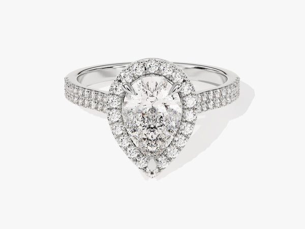 Double Shank Pear Halo Moissanite Engagement Ring (1.50 CT)