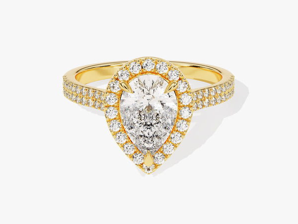 Double Shank Pear Halo Diamond Engagement Ring (1.50 CT)