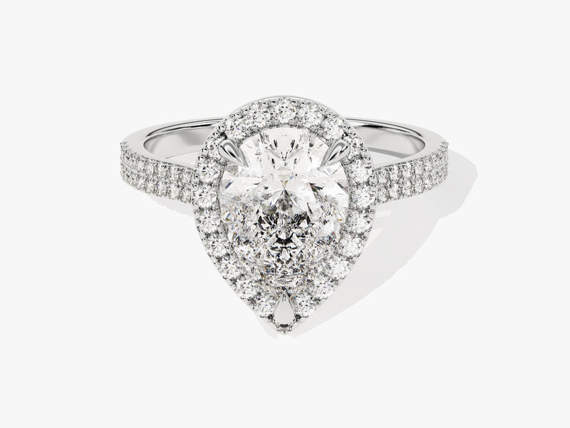 Double Shank Pear Halo Diamond Engagement Ring (2.00 CT)