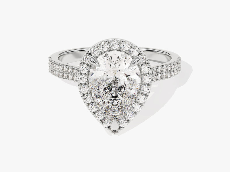 Double Shank Pear Halo Moissanite Engagement Ring (2.00 CT)