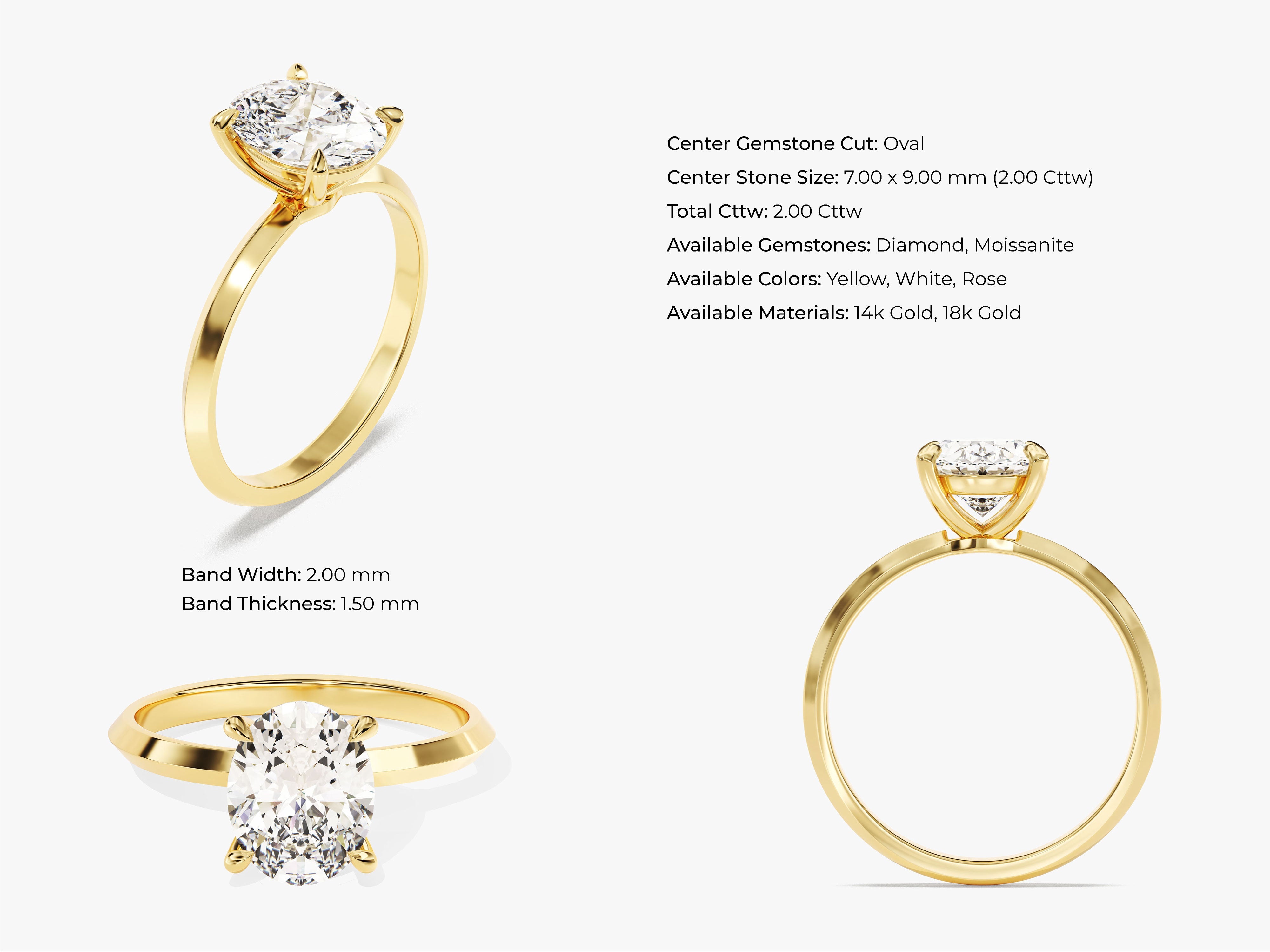 Knife Edge Oval Diamond Engagement Ring (2.00 CT)