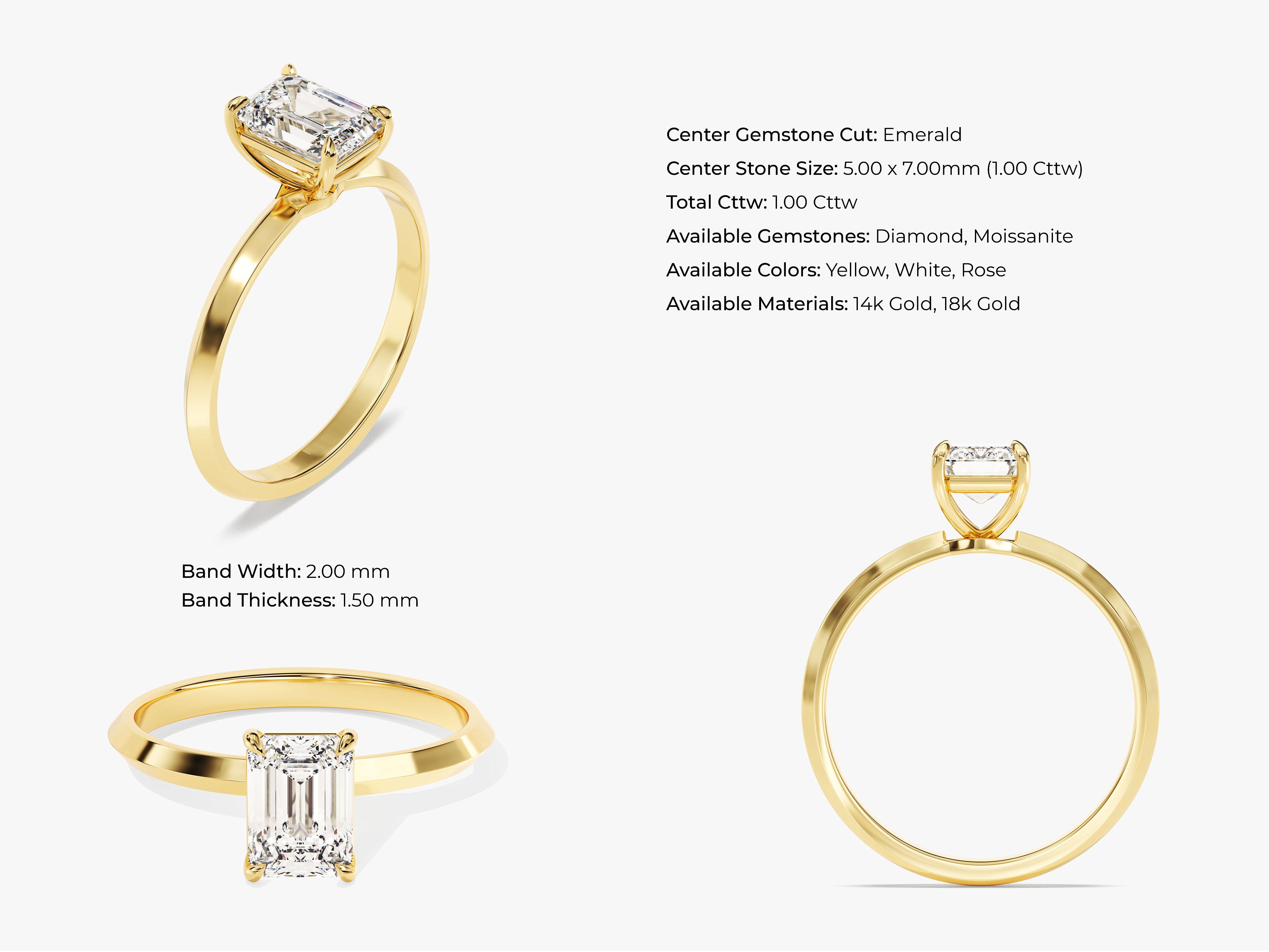 Emerald cut diamond ring in yellow gold