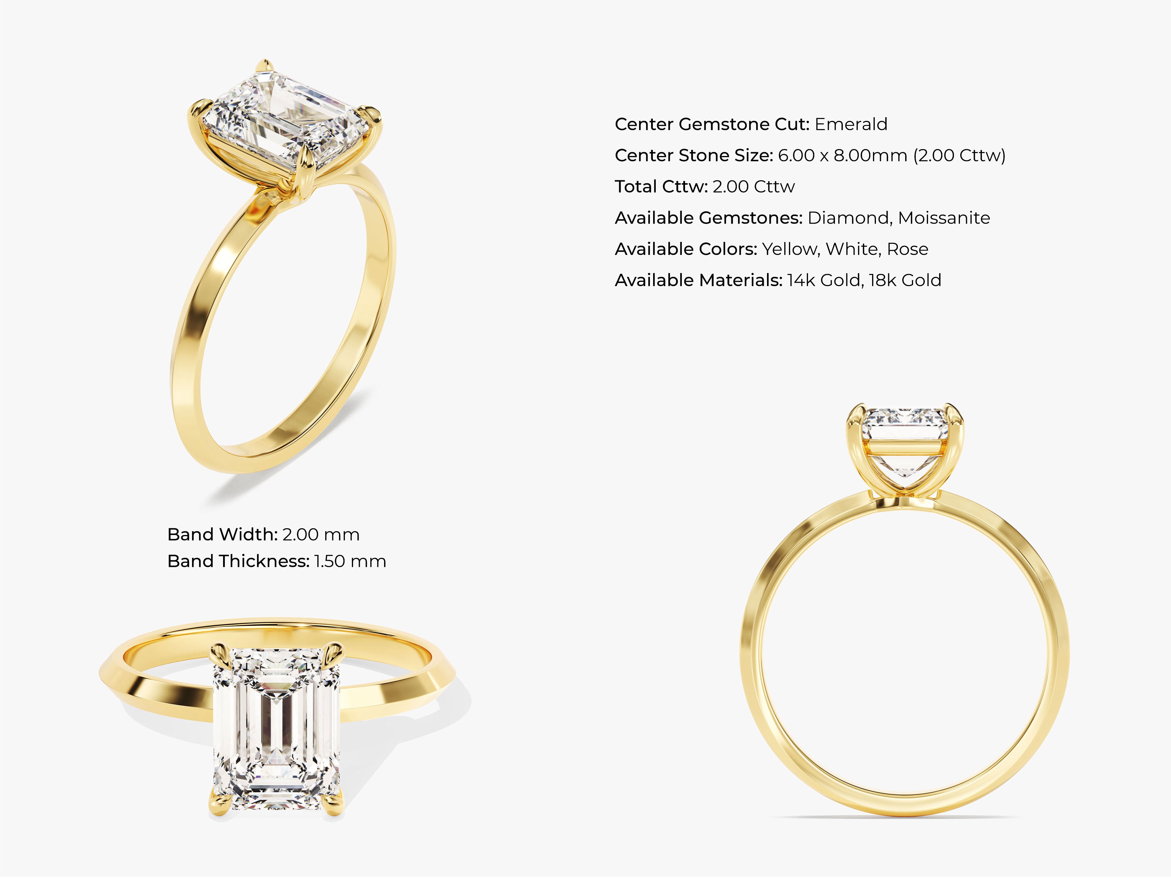 Emerald cut diamond ring in 14k gold, jewelry, engagement ring