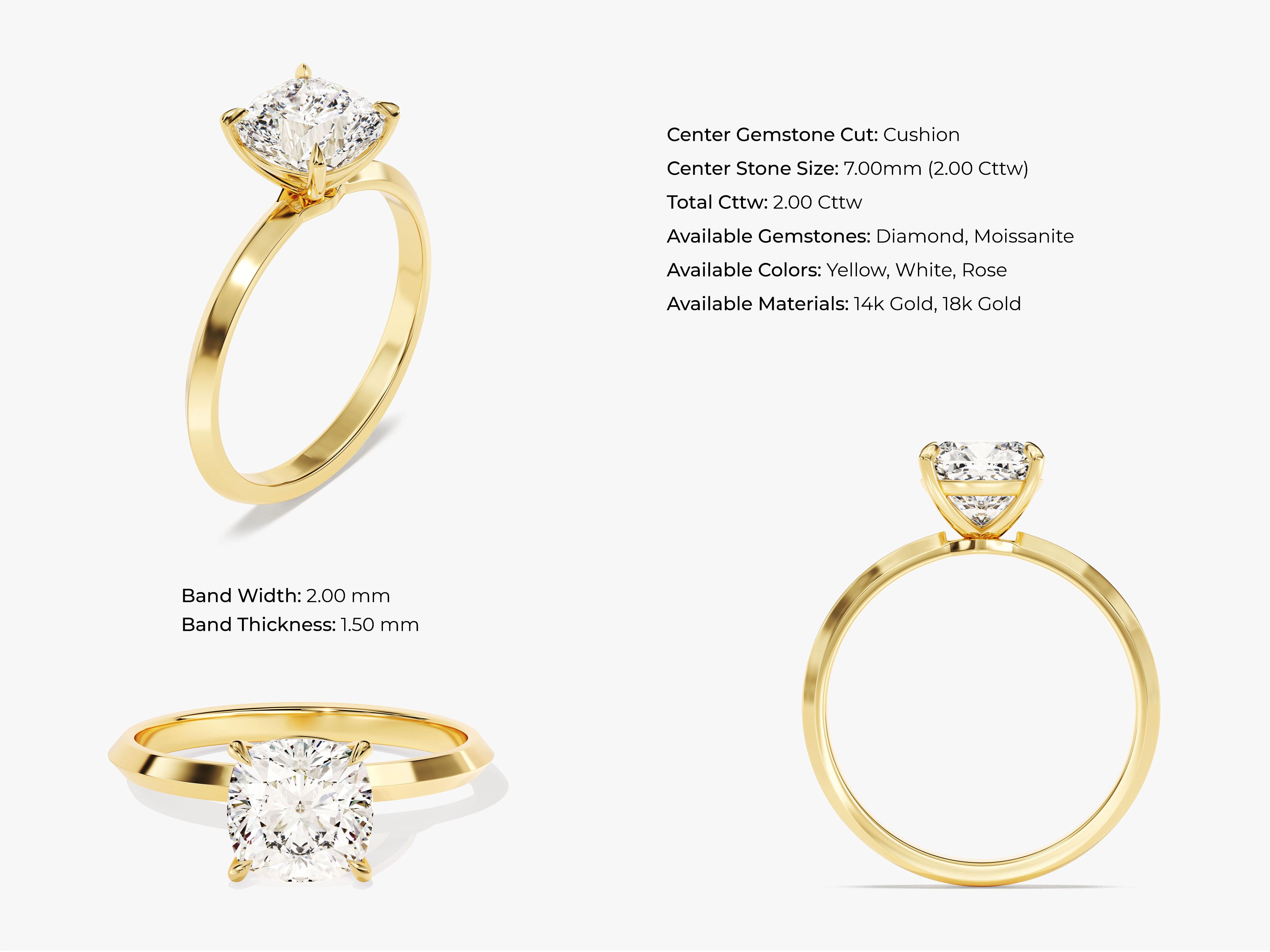 Gold ring with cushion cut diamond, jewelry, engagement ring