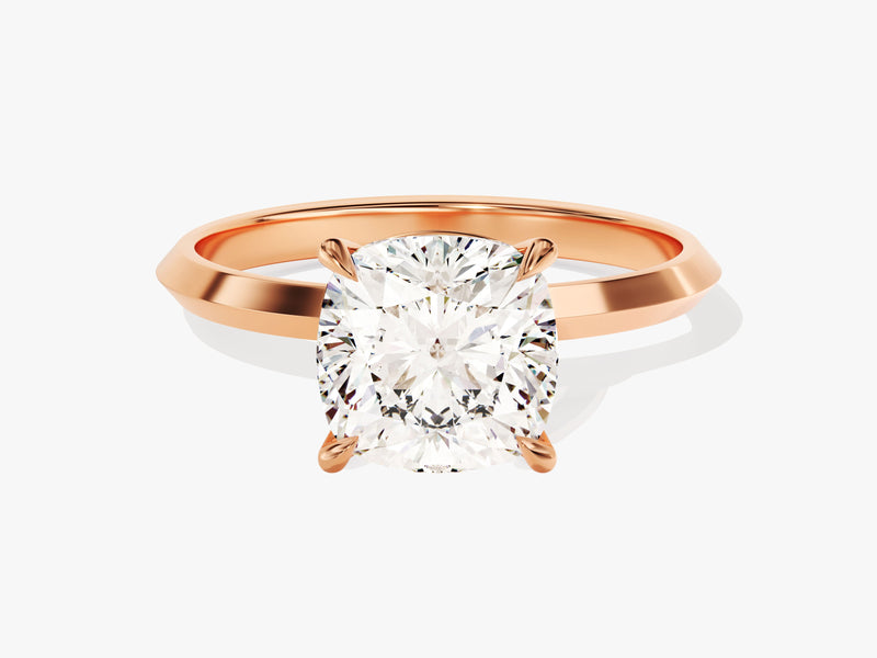 Rose gold engagement ring with cushion cut diamond