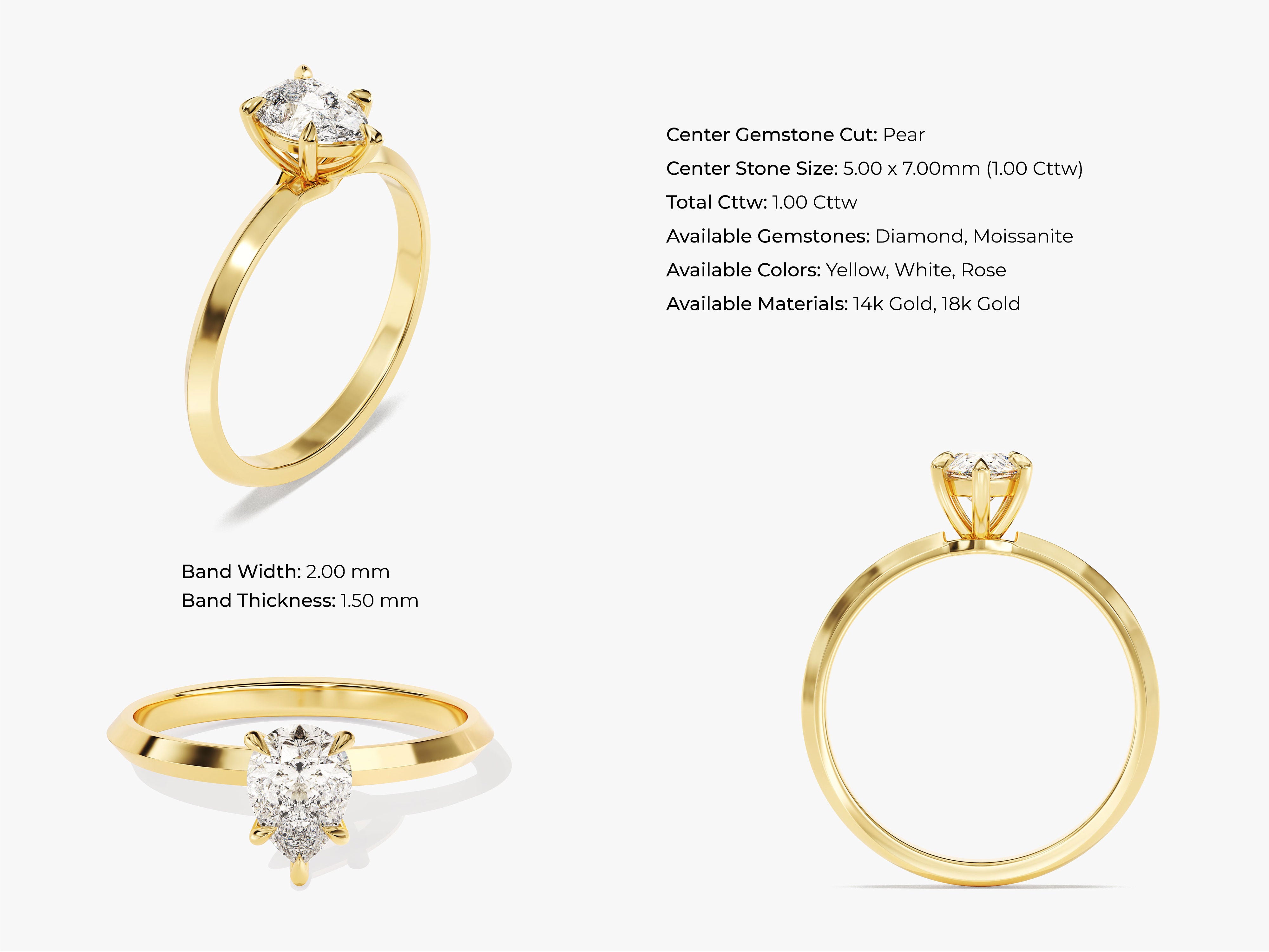 Pear cut diamond ring in 14k gold, jewelry for her