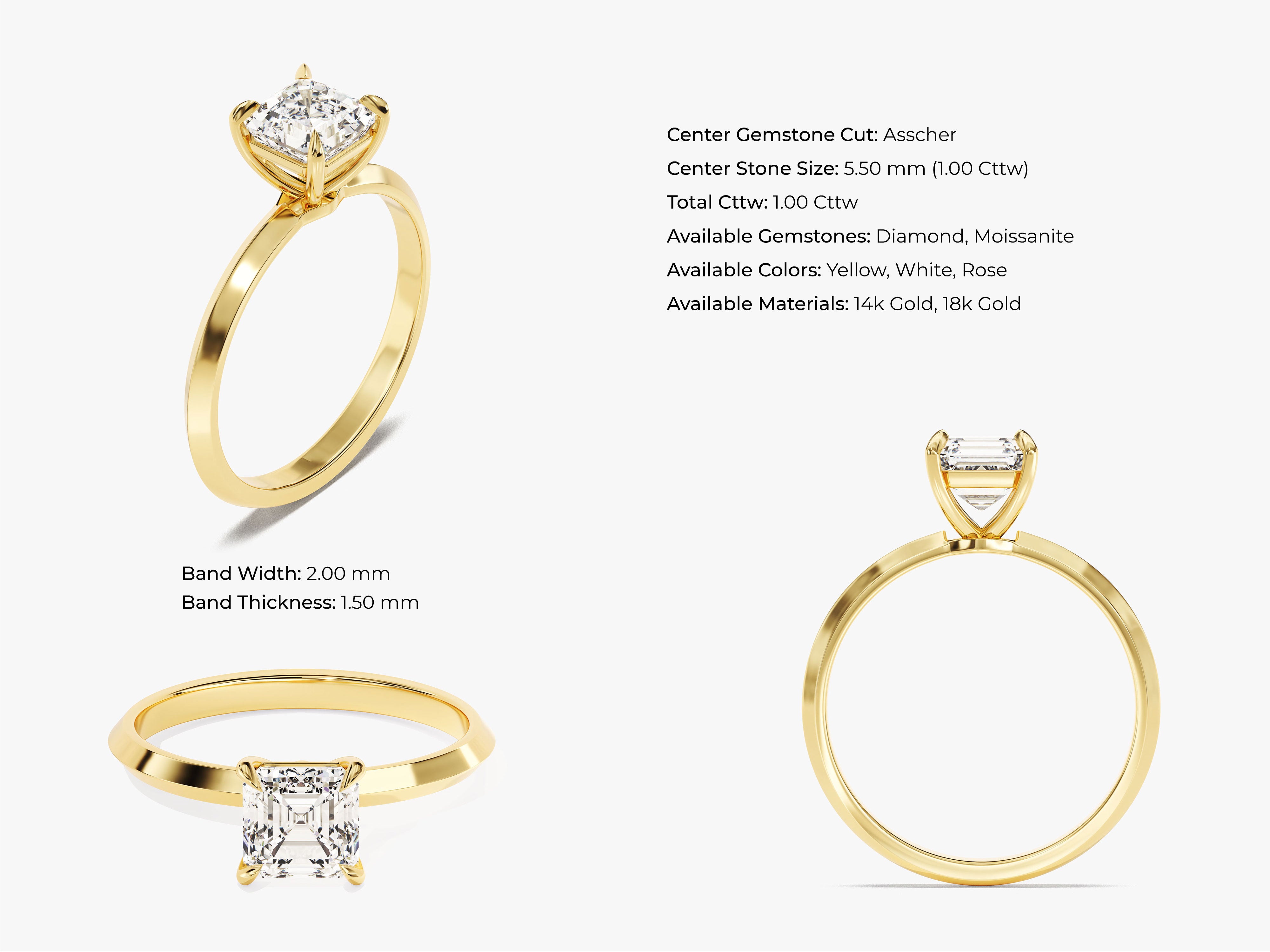 Gold Asscher cut diamond engagement ring