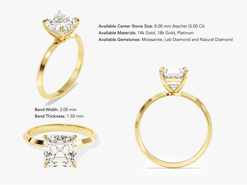 Gold ring with Asscher cut diamond, jewelry, luxury, engagement