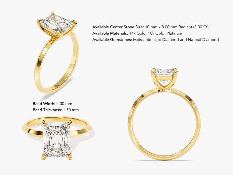 Radiant cut diamond engagement ring in 14k gold