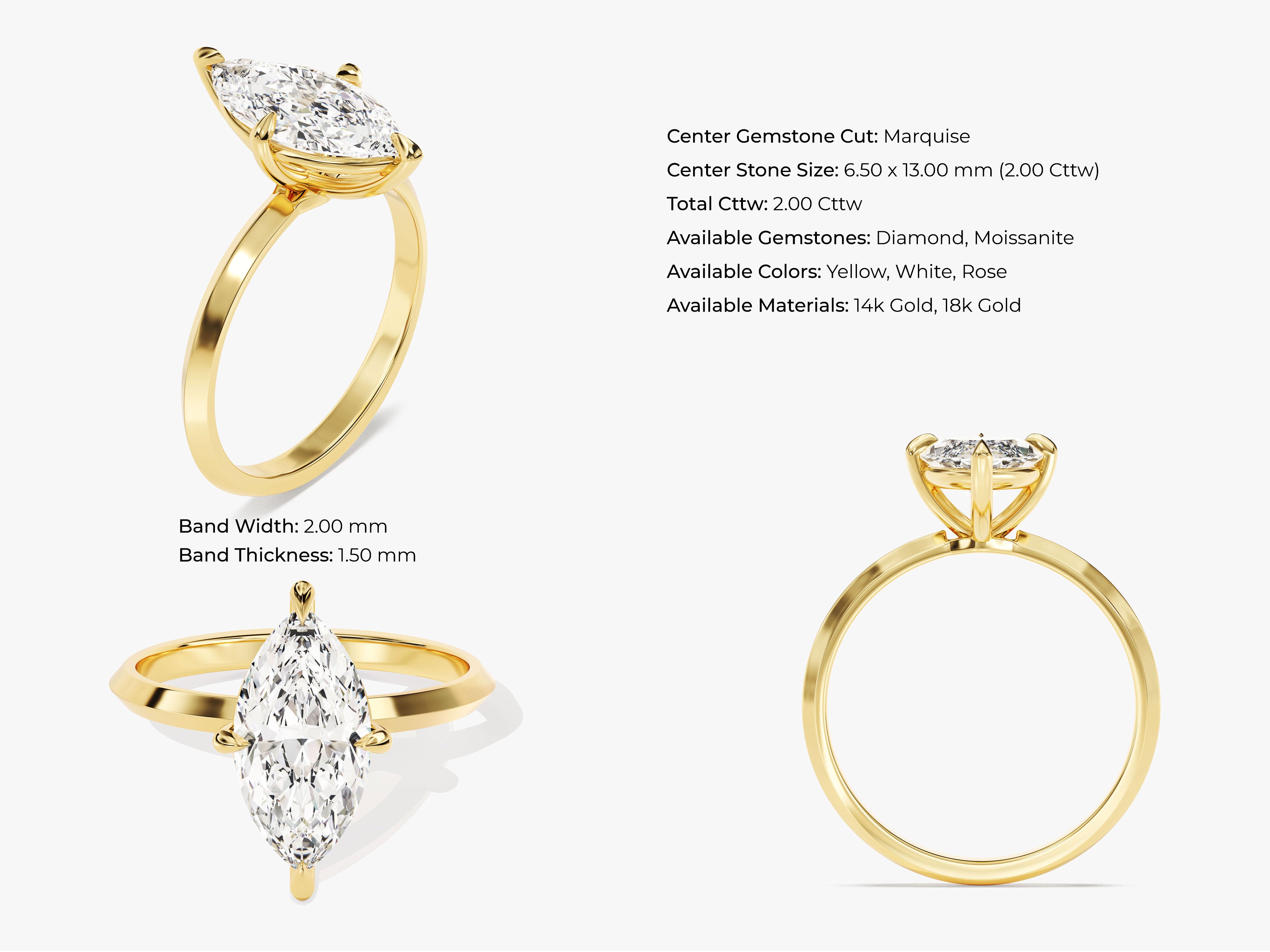 Marquise diamond engagement ring in yellow gold