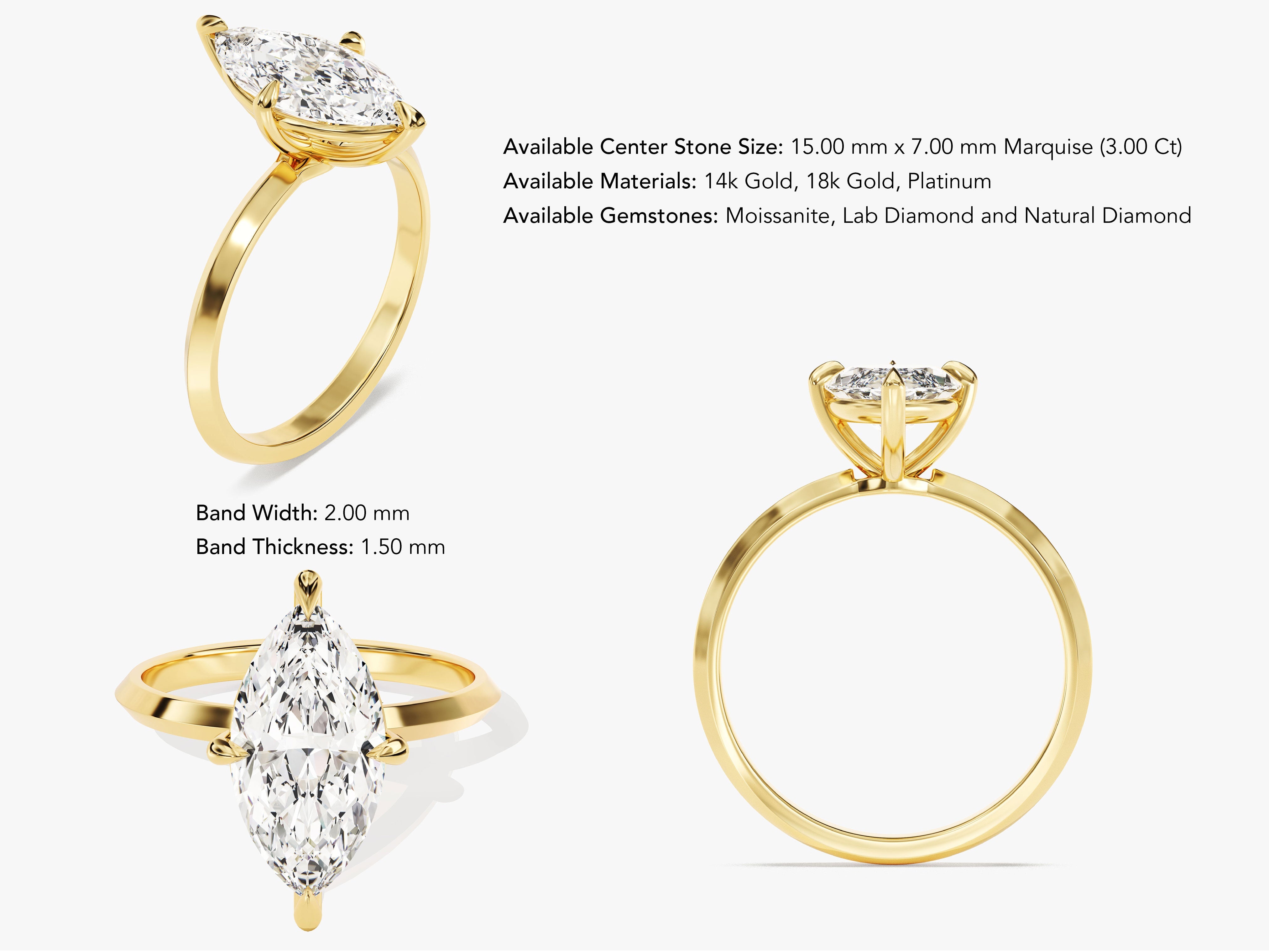 Marquise diamond engagement ring in yellow gold