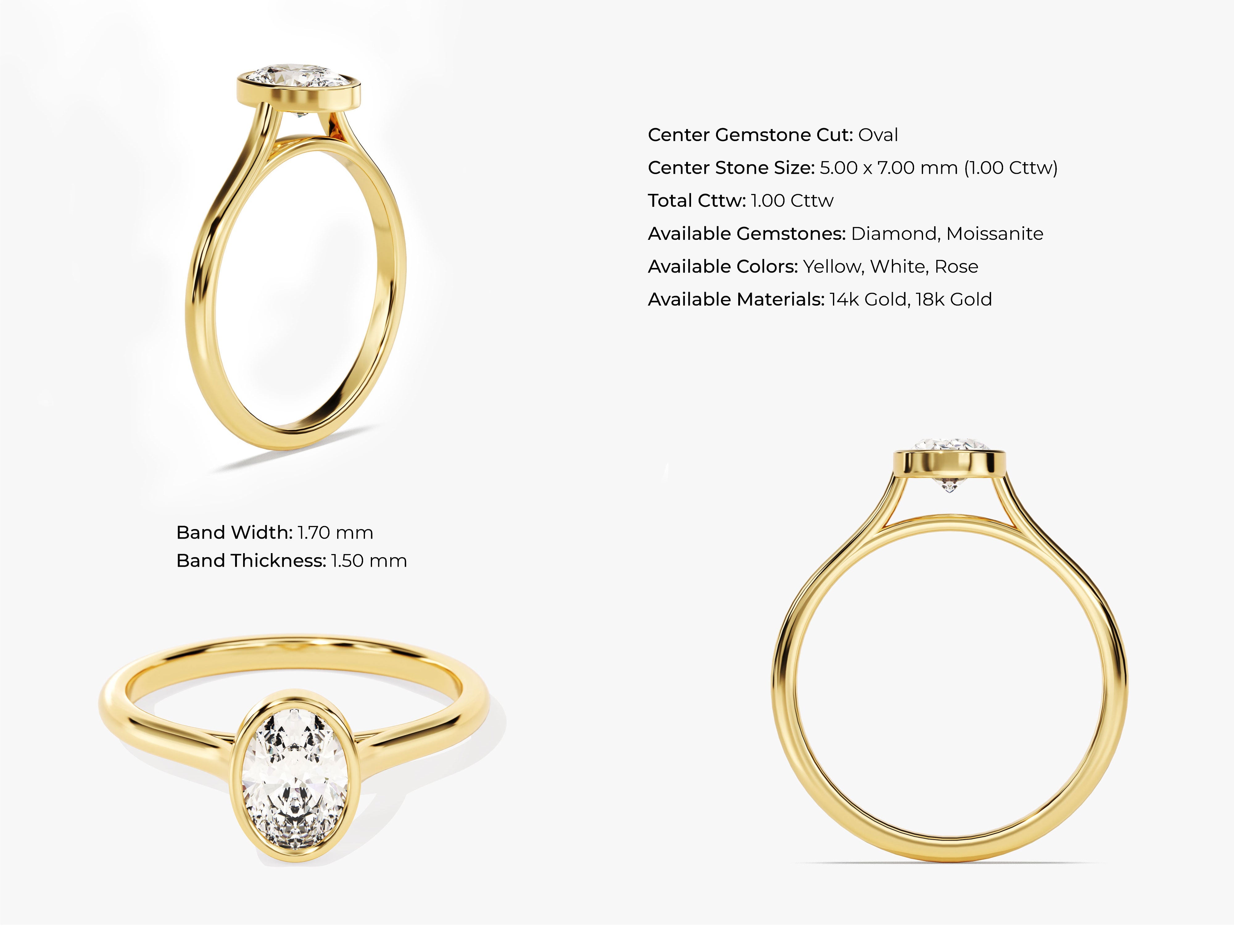 Oval diamond solitaire ring in 14k or 18k gold