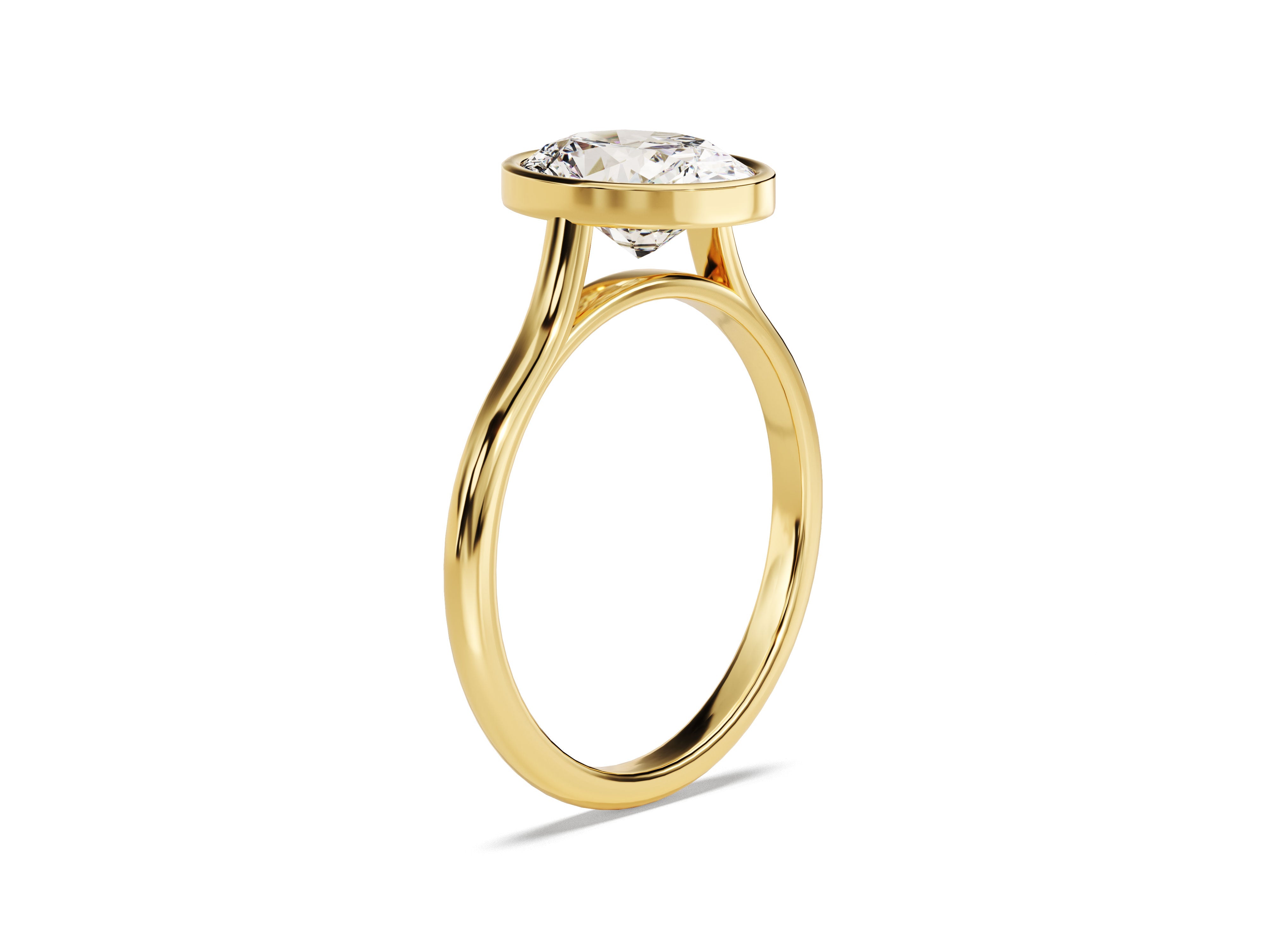 Gold ring with bezel-set diamond, fine jewelry