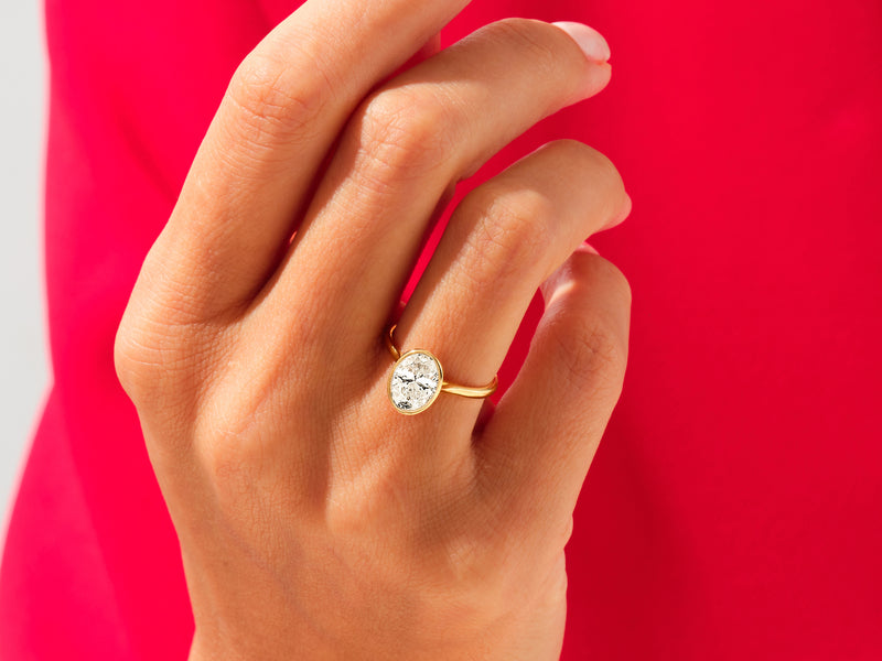 Bezel Oval Moissanite Engagement Ring (3.00 CT)