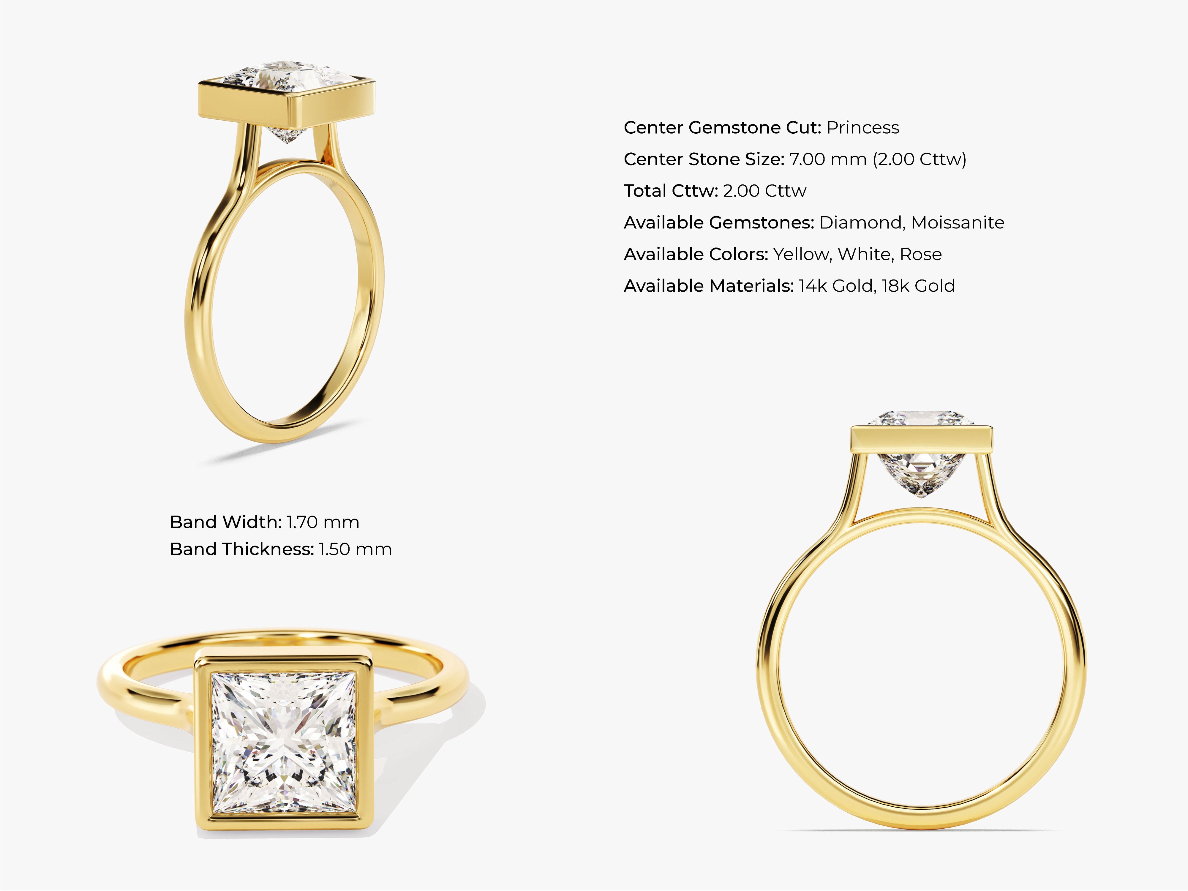 Gold ring with princess cut diamond engagement jewelry