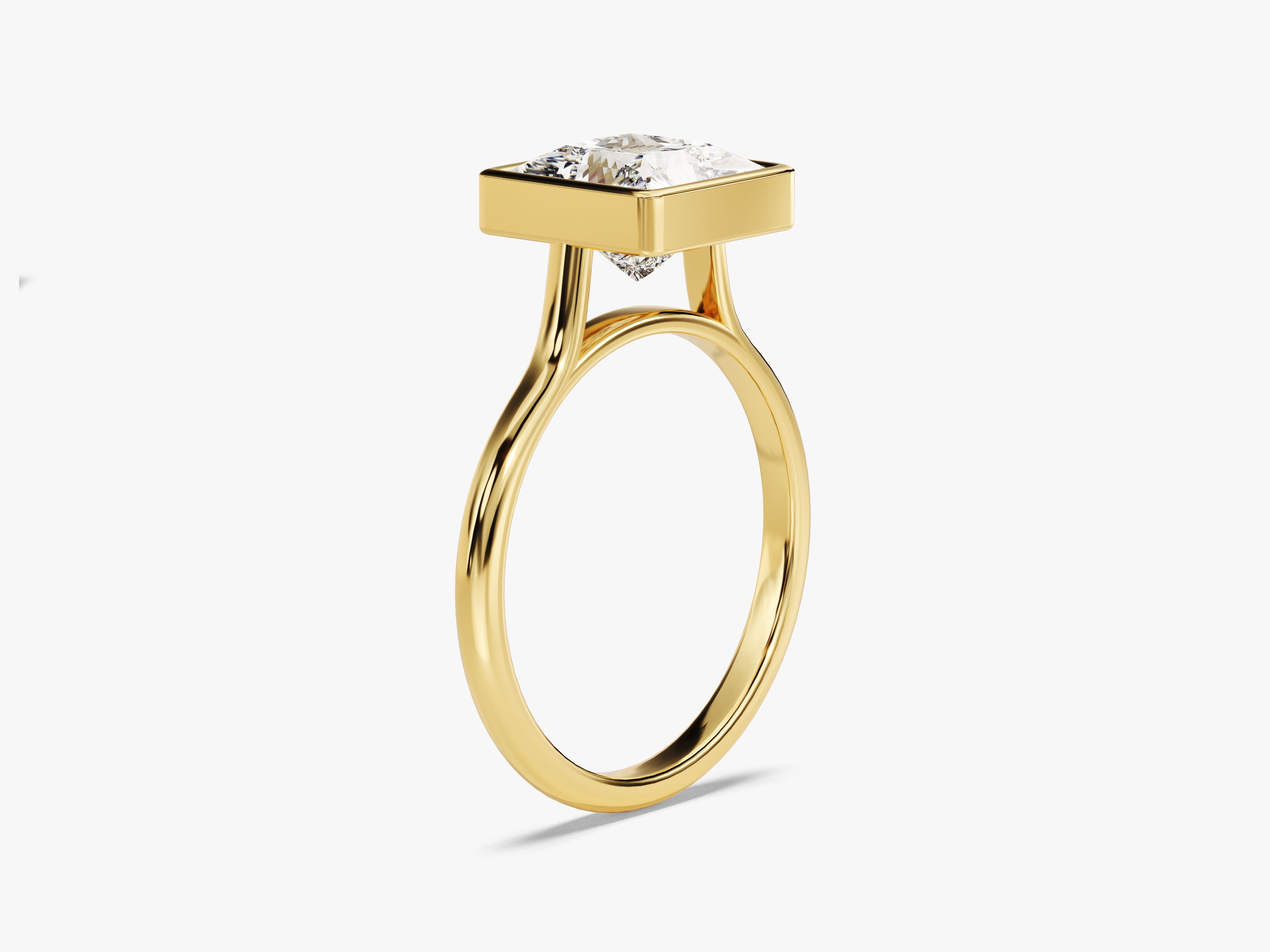 Gold ring with a square-cut diamond, jewelry design