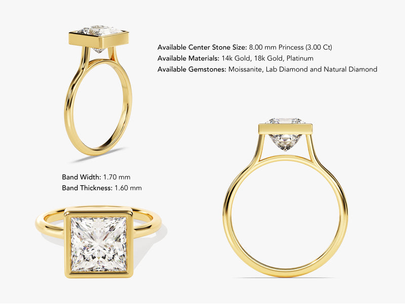 Bezel Princess Moissanite Engagement Ring (3.00 CT)