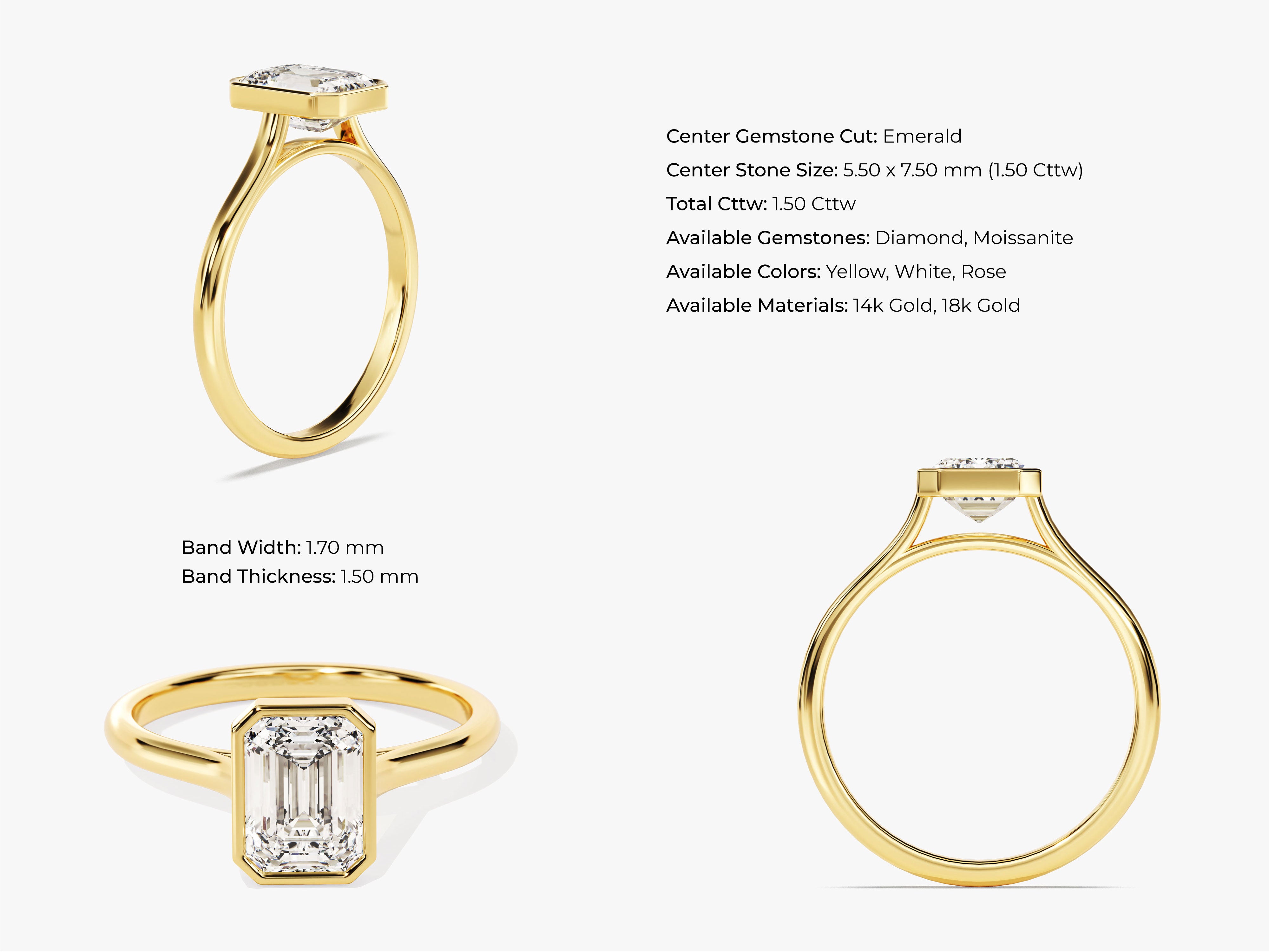 Emerald cut diamond ring in 14k gold