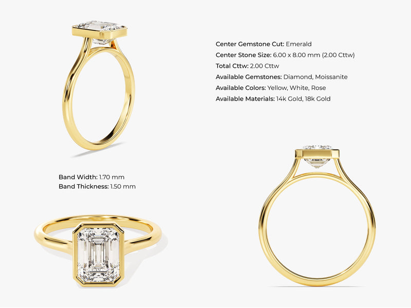 Bezel Emerald Moissanite Engagement Ring (2.00 CT)