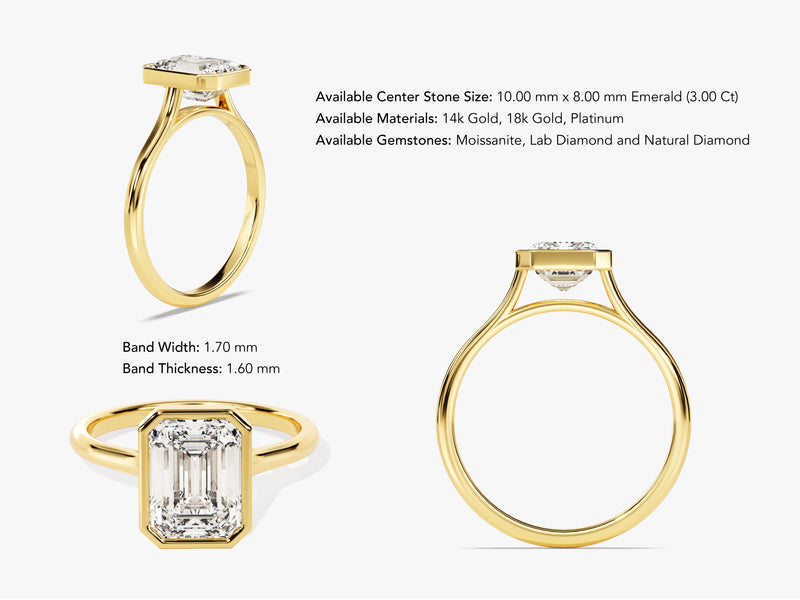 Bezel Emerald Moissanite Engagement Ring (3.00 CT)