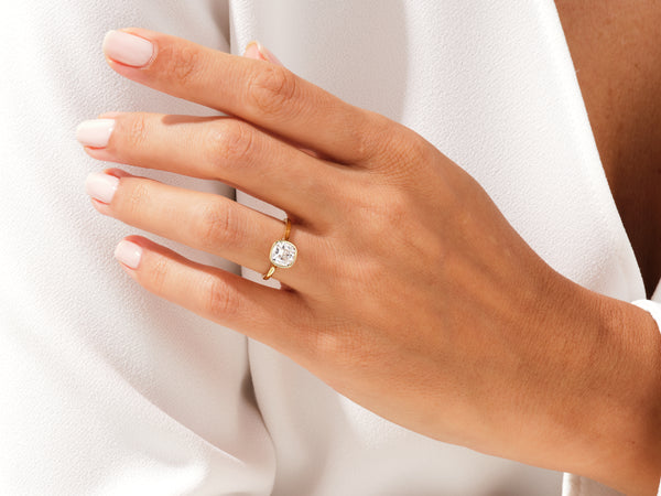 Bezel Cushion Moissanite Engagement Ring (1.50 CT)