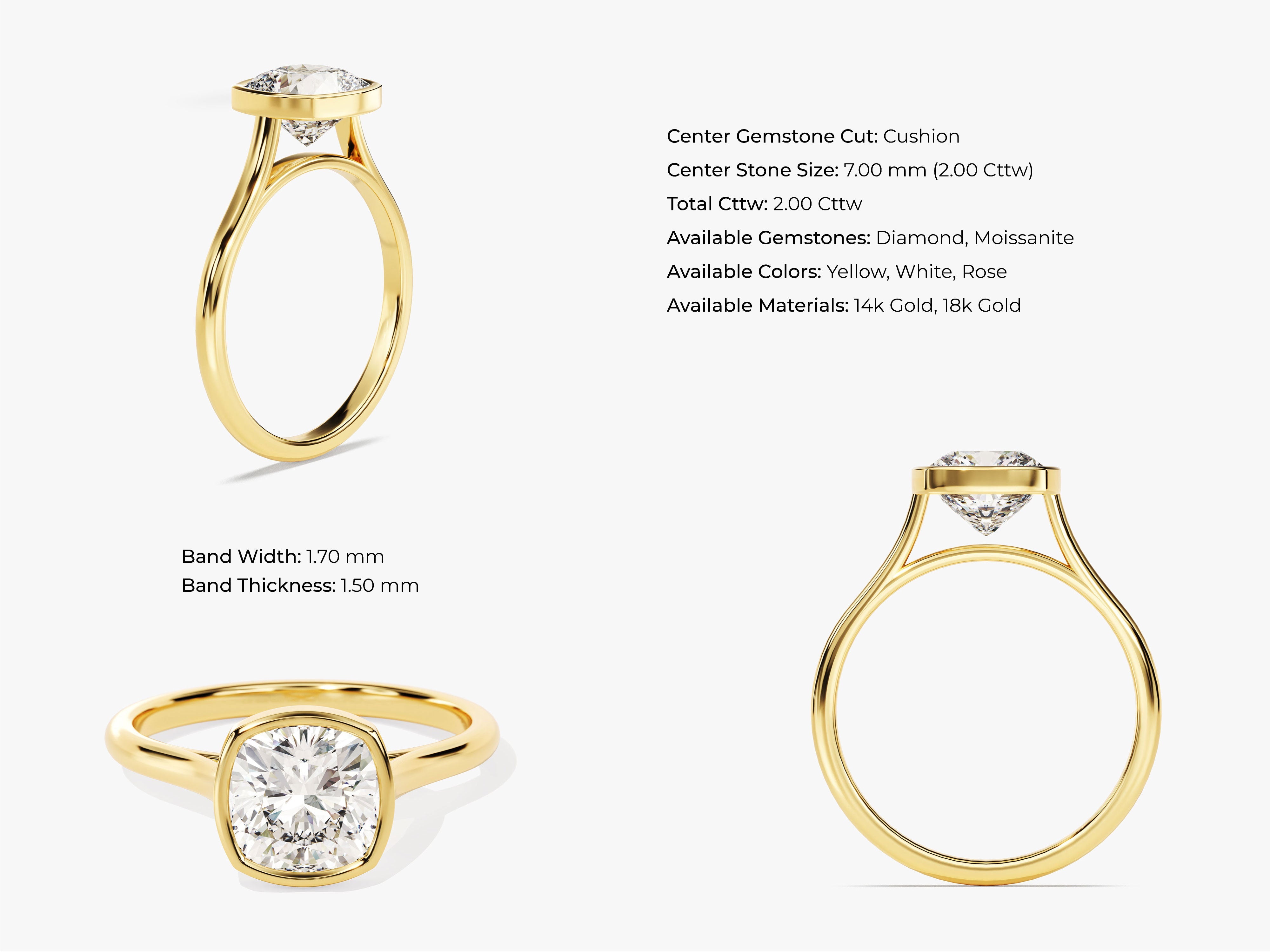 Gold ring with cushion cut diamond engagement ring