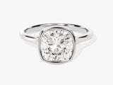Cushion cut diamond engagement ring with bezel setting