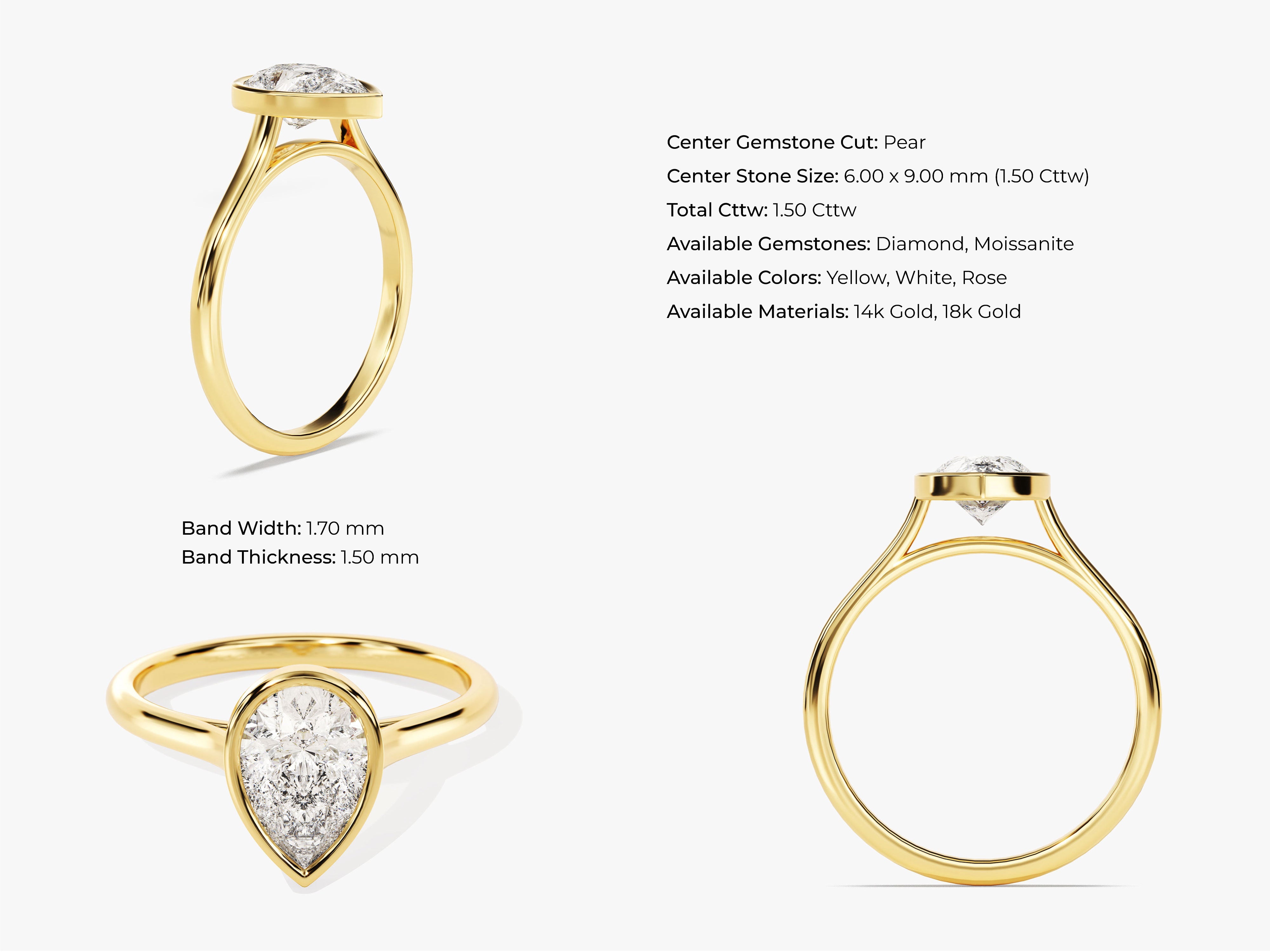 Gold pear-cut diamond engagement ring