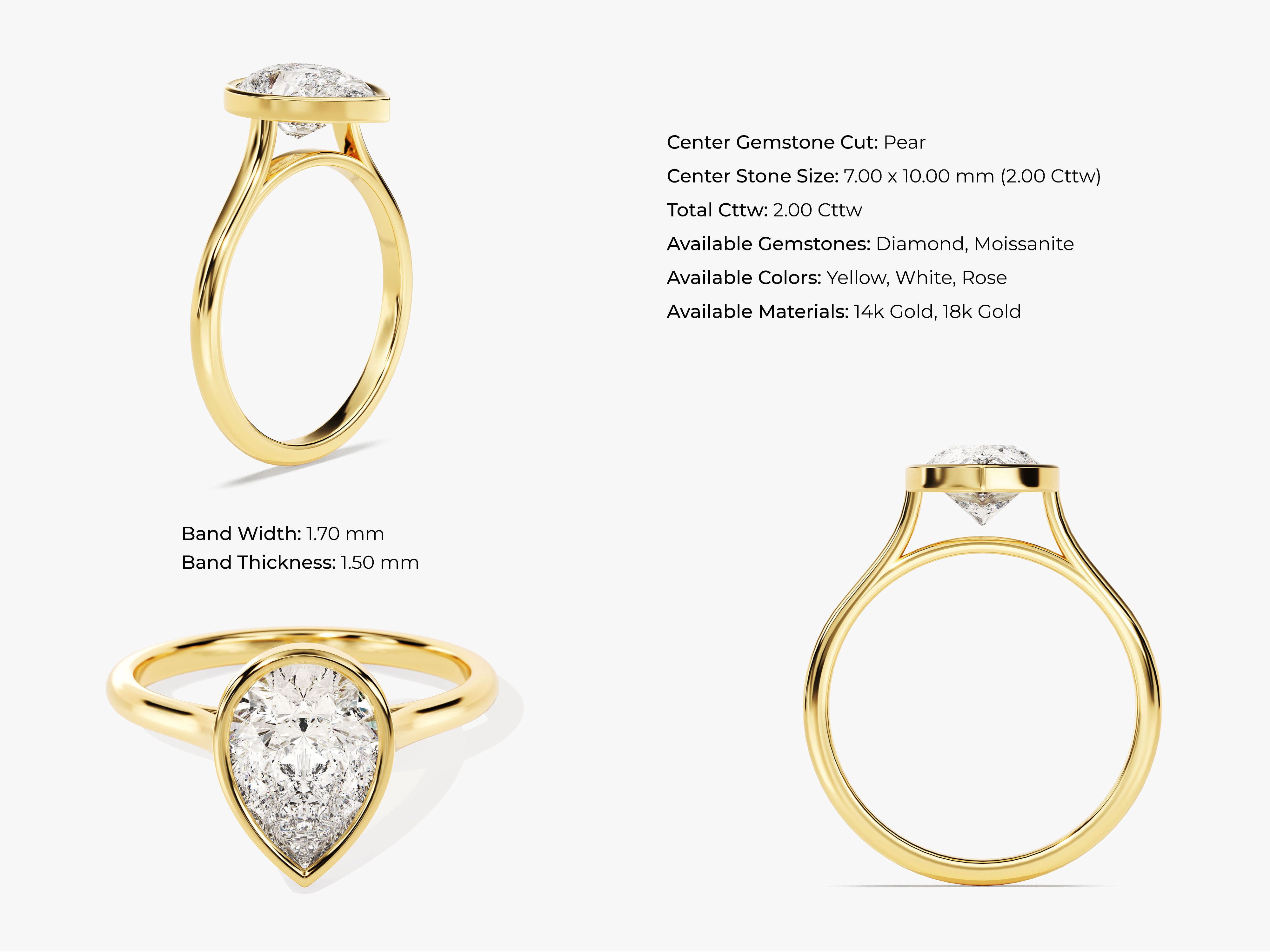 Gold pear cut diamond engagement ring