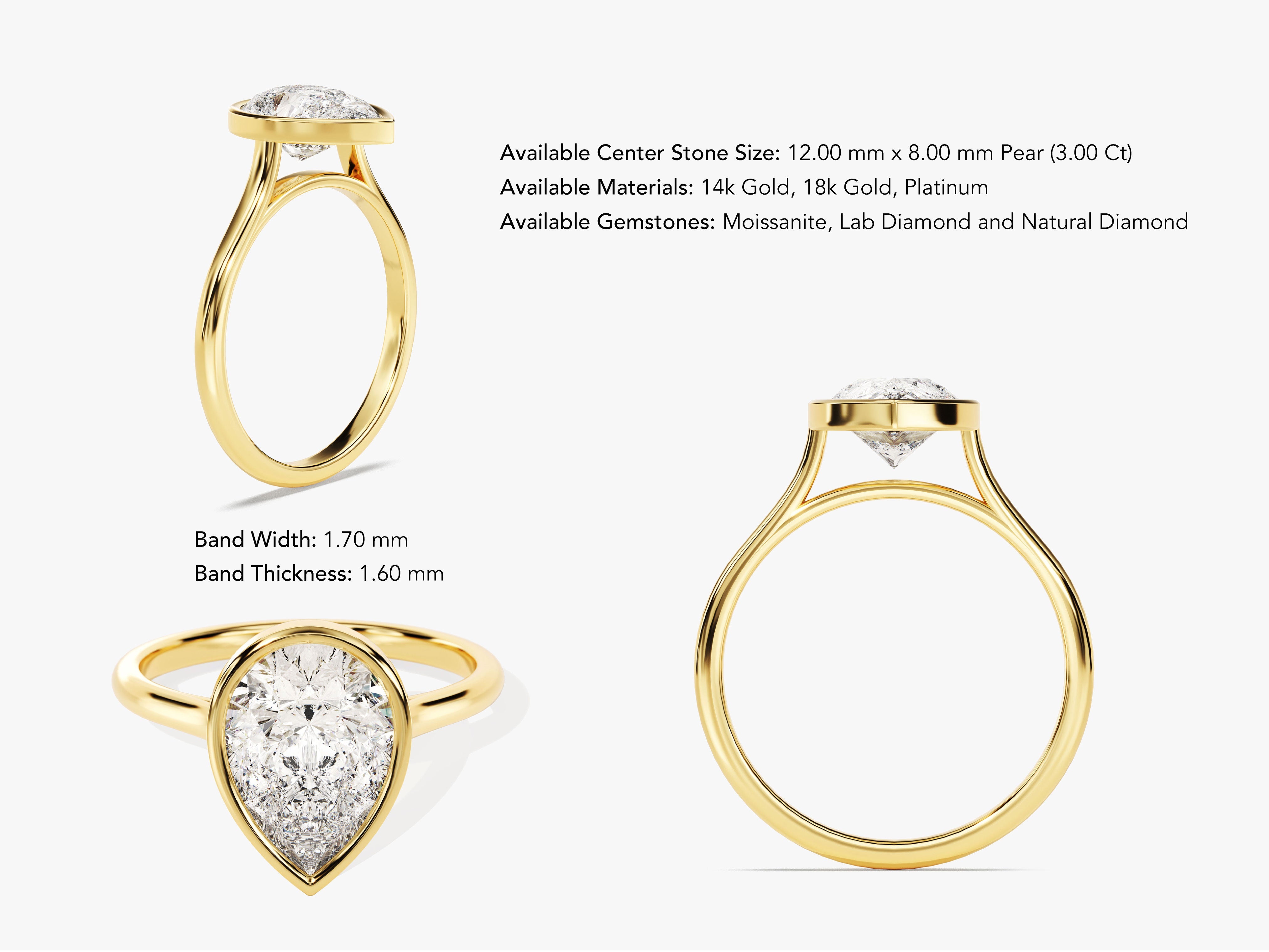 Gold pear-shaped diamond engagement ring for jewelry
