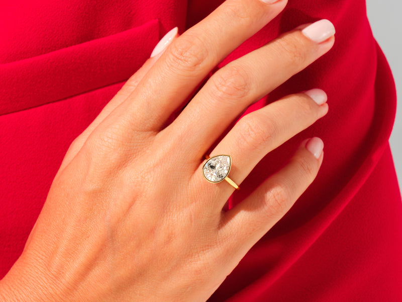 Bezel Pear Lab Grown Diamond Engagement Ring (3.00 CT)