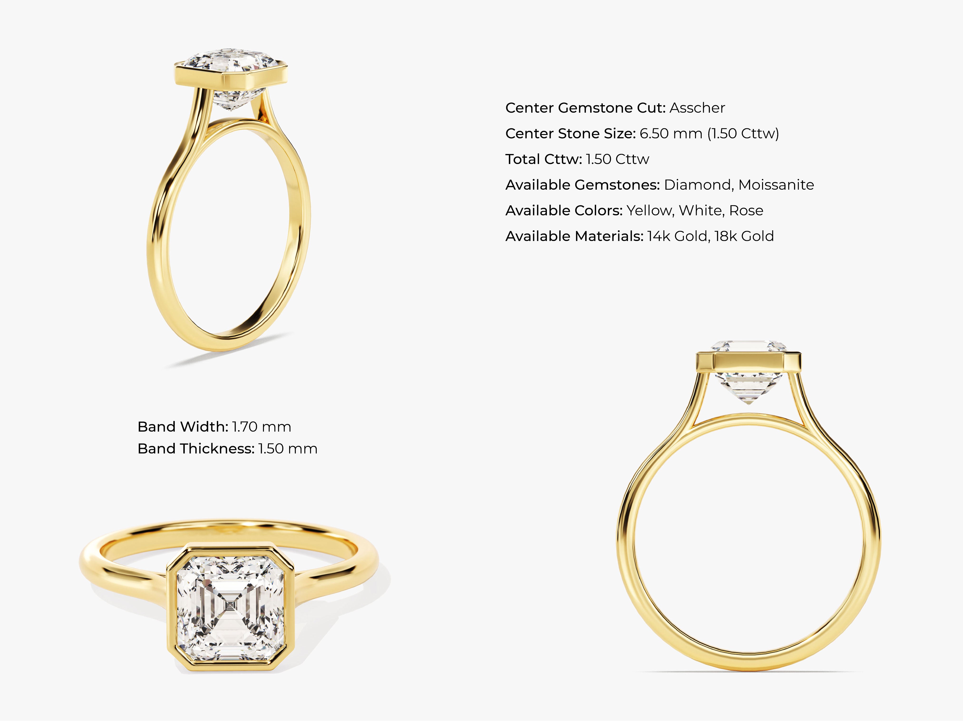 Asscher cut diamond engagement ring in yellow gold