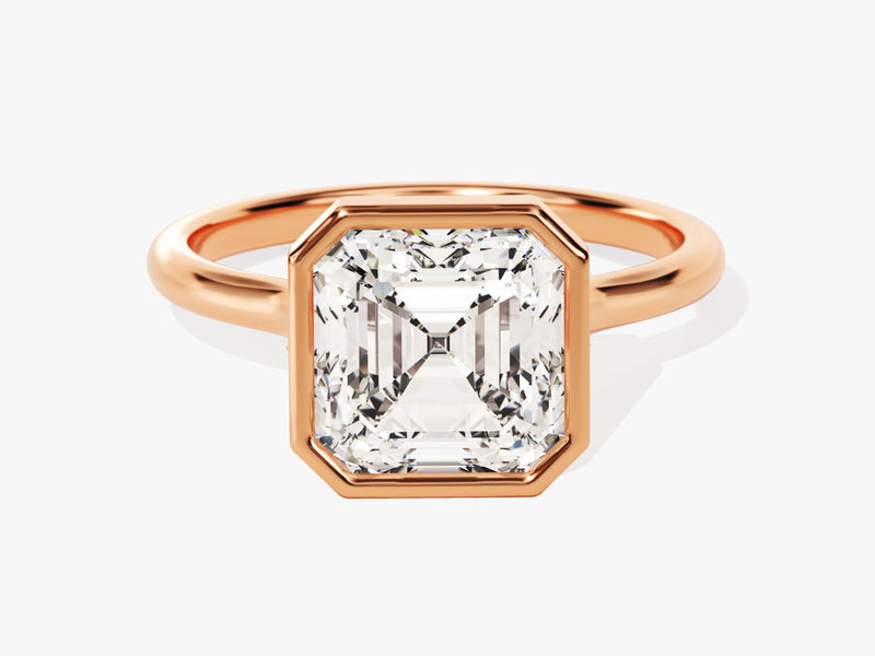 Rose gold ring with emerald-cut diamond, fine jewelry