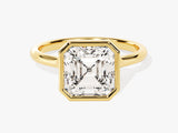Gold ring with emerald cut diamond, fine jewelry