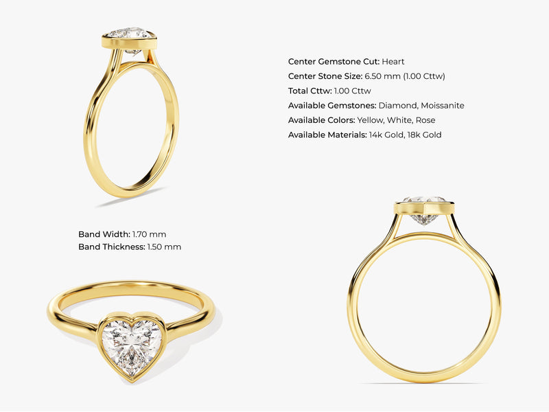 Bezel Heart Moissanite Engagement Ring (1.00 CT)