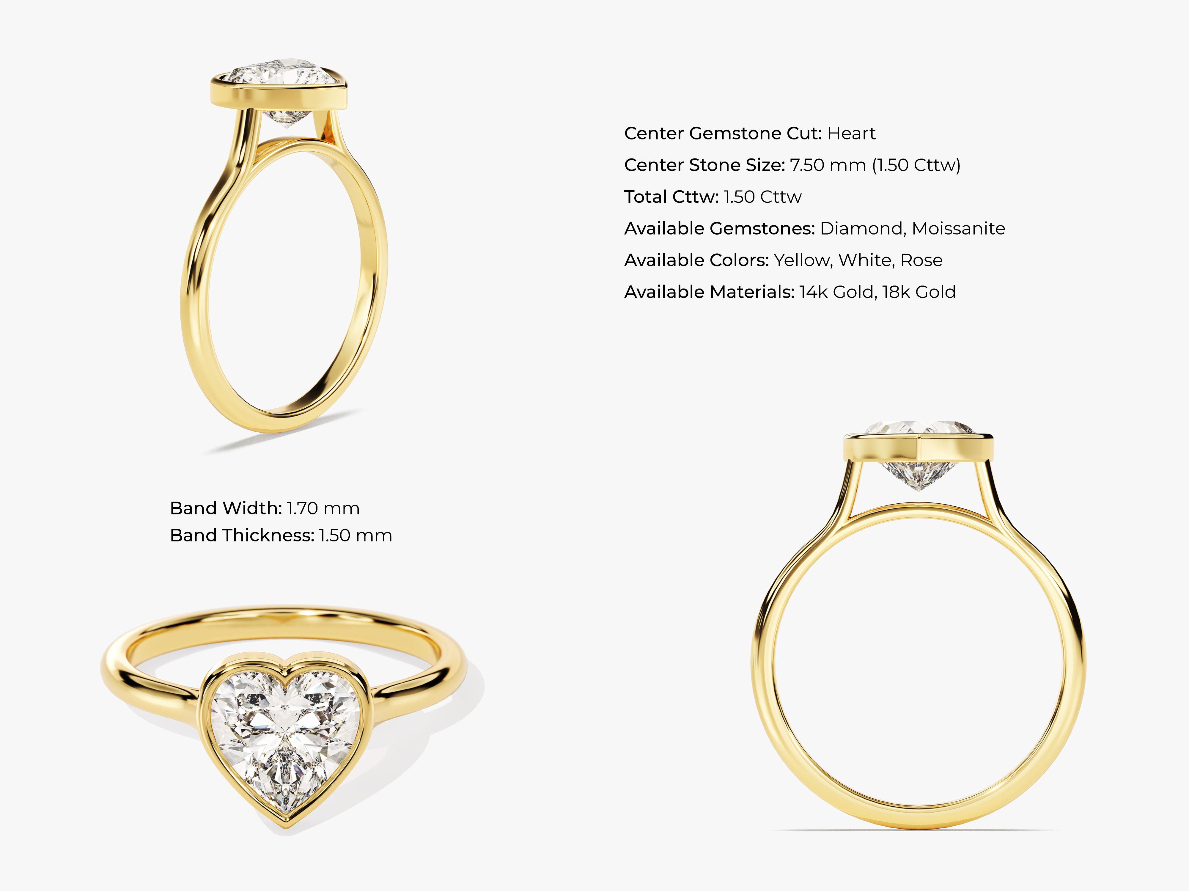 Gold ring with heart-shaped diamond engagement jewelry