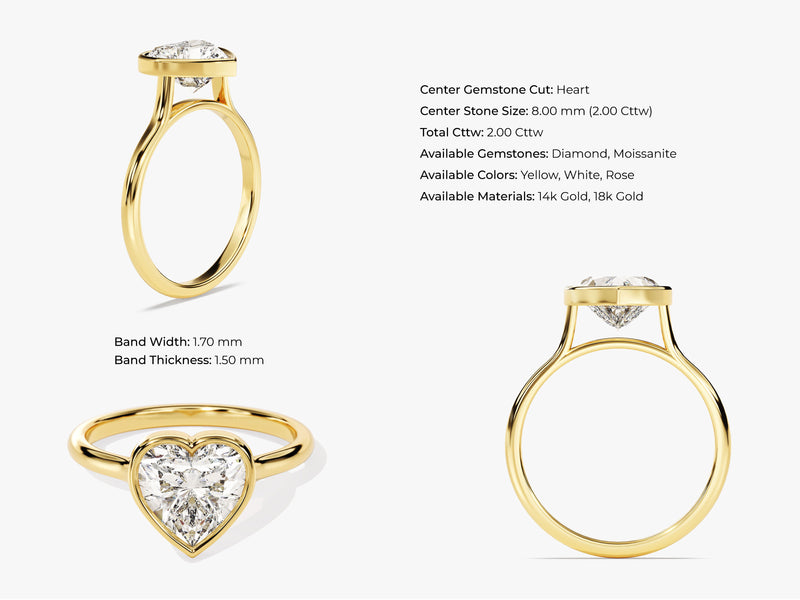 Bezel Heart Moissanite Engagement Ring (2.00 CT)