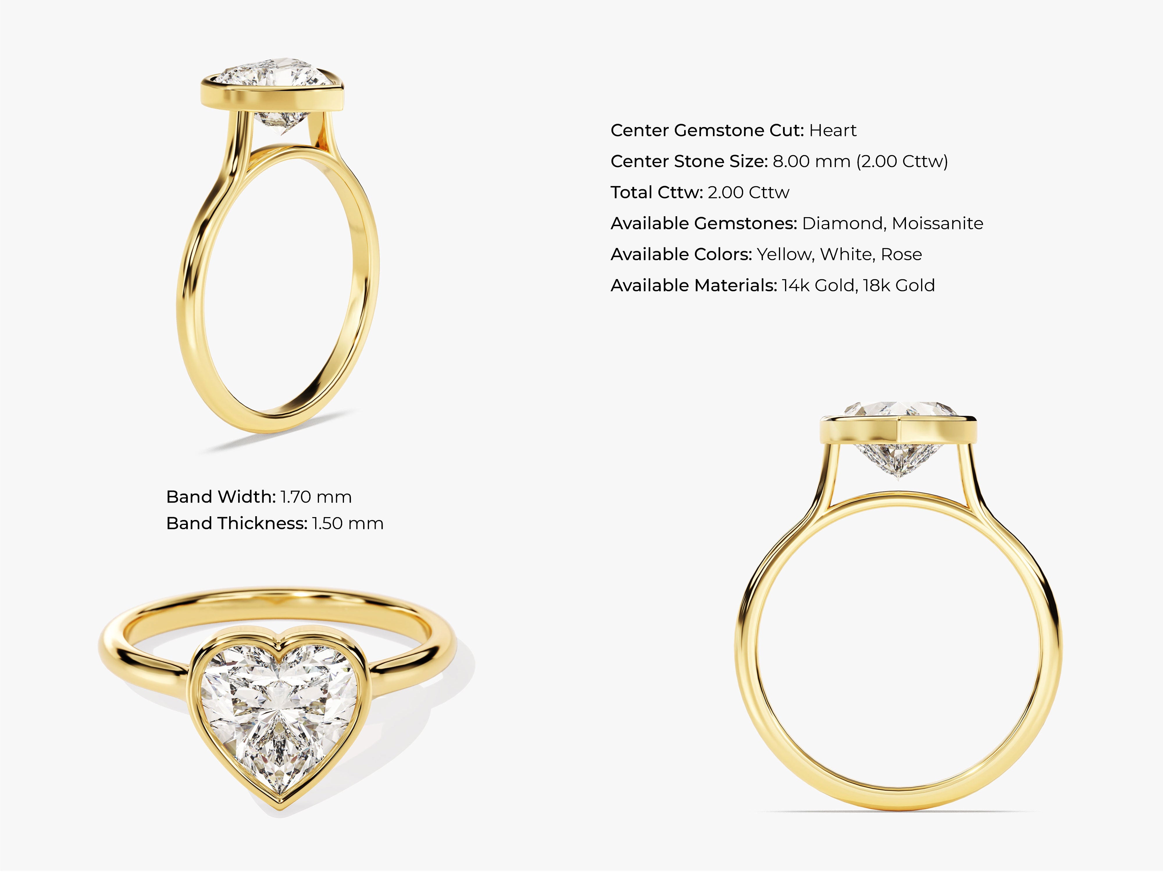 Bezel Heart Diamond Engagement Ring (2.00 CT)