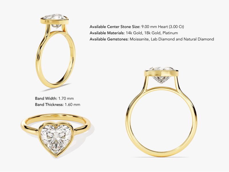 Bezel Heart Moissanite Engagement Ring (3.00 CT)
