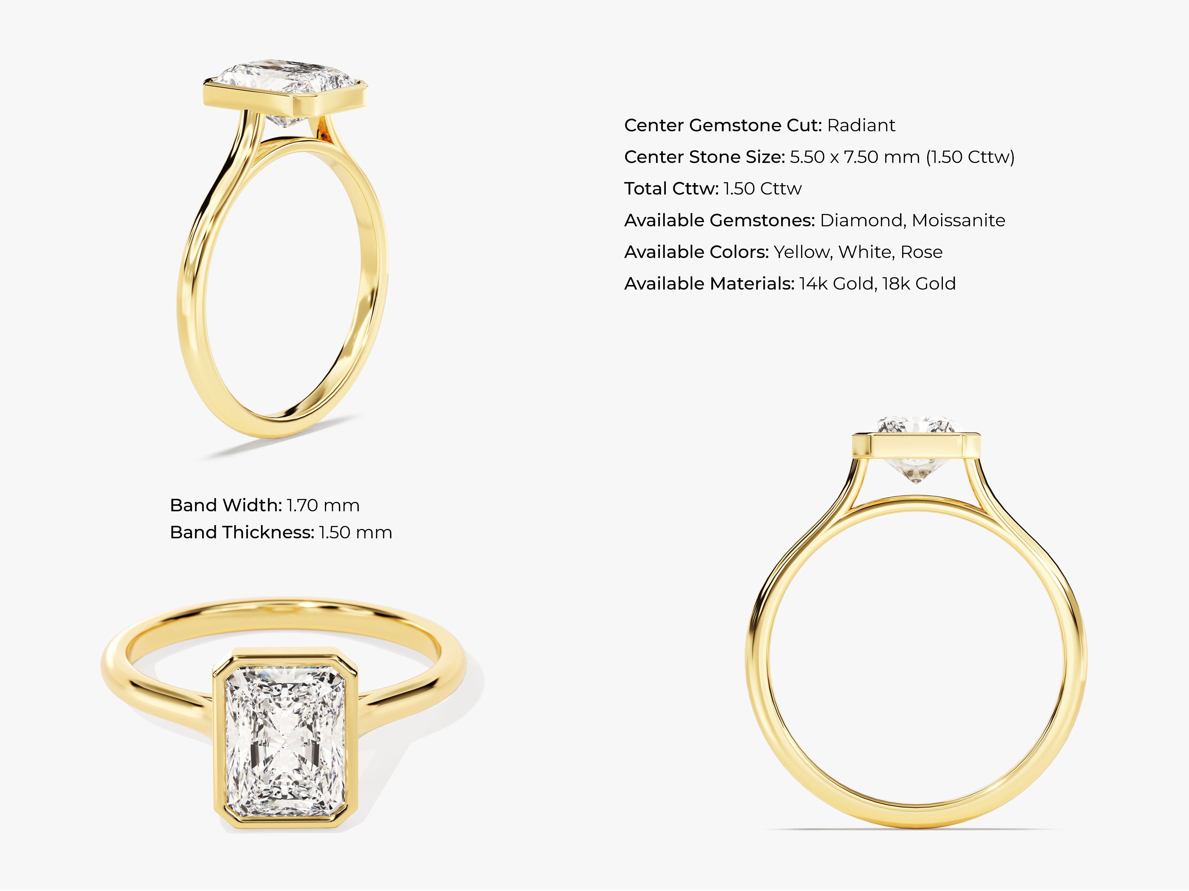 Radiant cut diamond engagement ring in 14k gold
