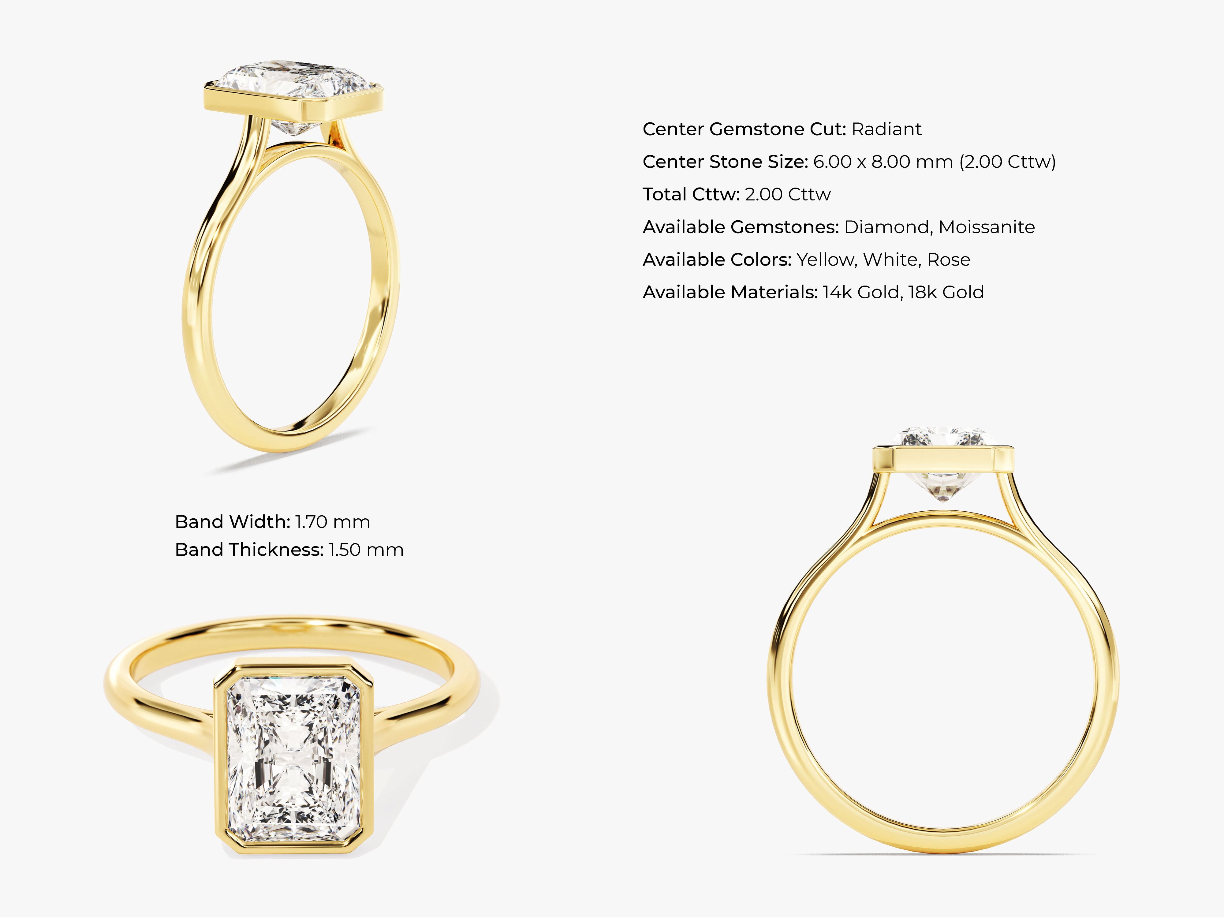 Bezel Radiant Diamond Engagement Ring (2.00 CT)