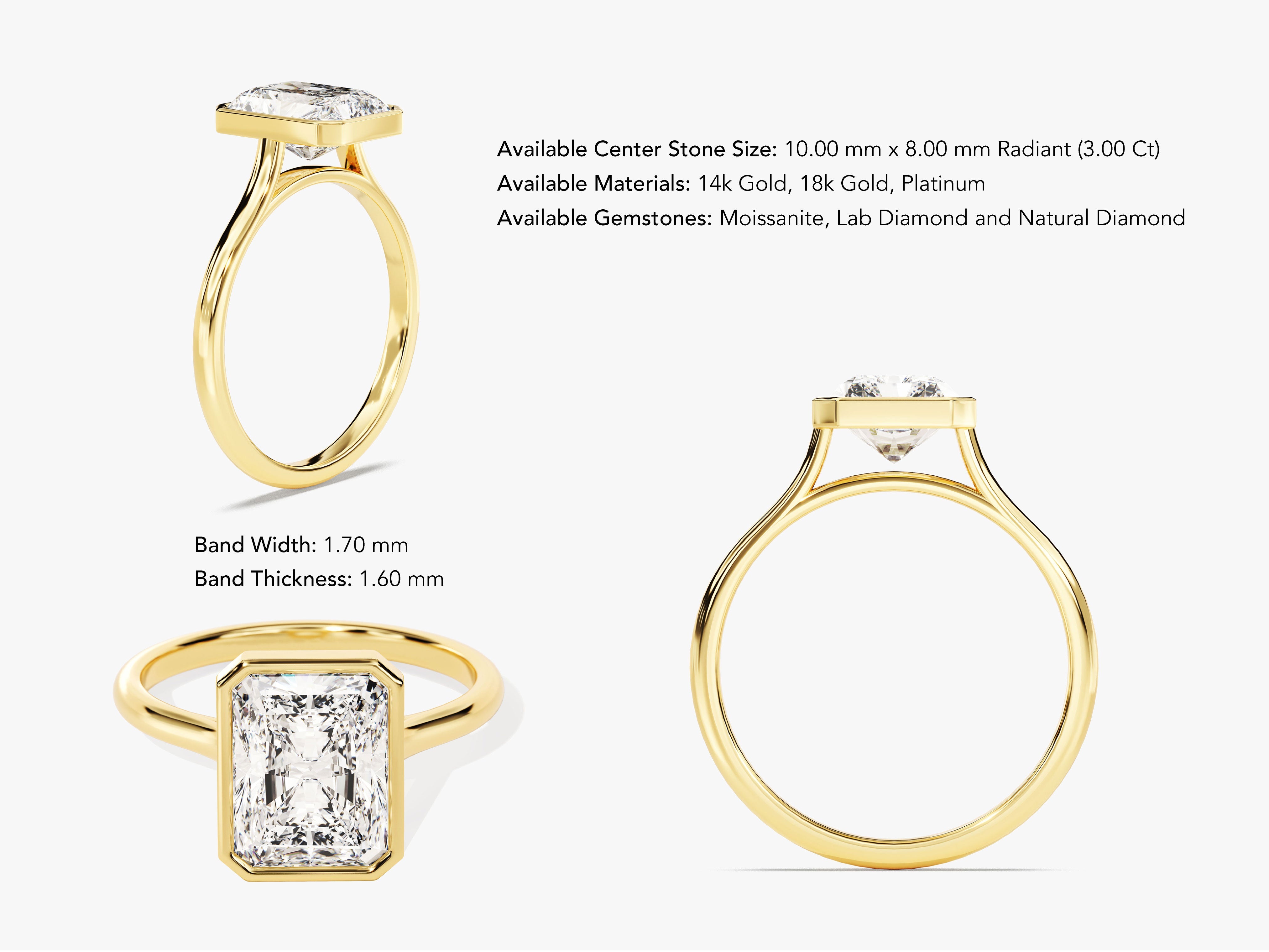 Gold ring with radiant cut diamond, jewelry design