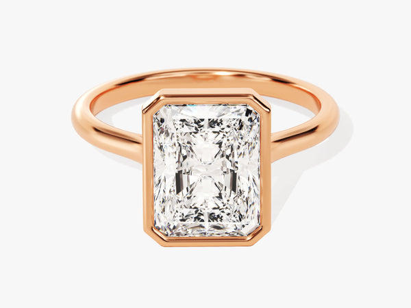 Rose gold ring with radiant cut diamond bezel setting