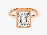 Rose gold ring with radiant cut diamond bezel setting
