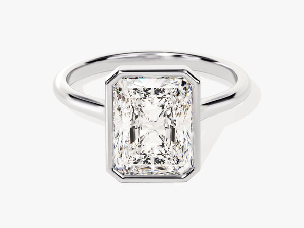 Radiant cut diamond engagement ring with bezel setting