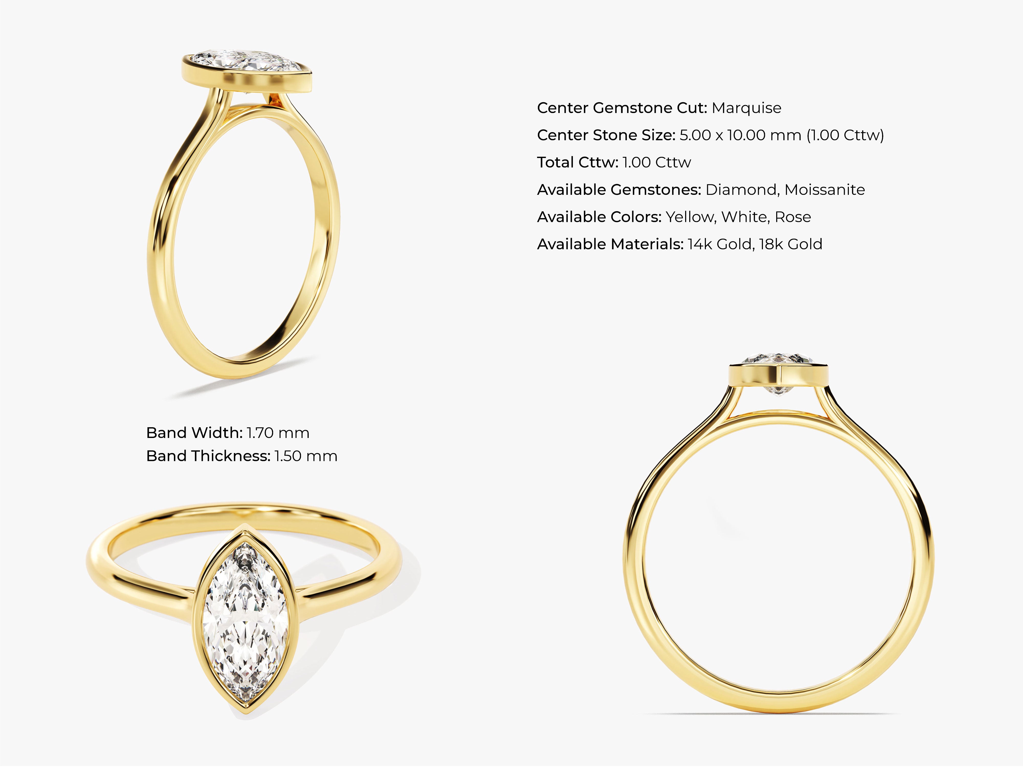 Marquise diamond engagement ring in 14k gold