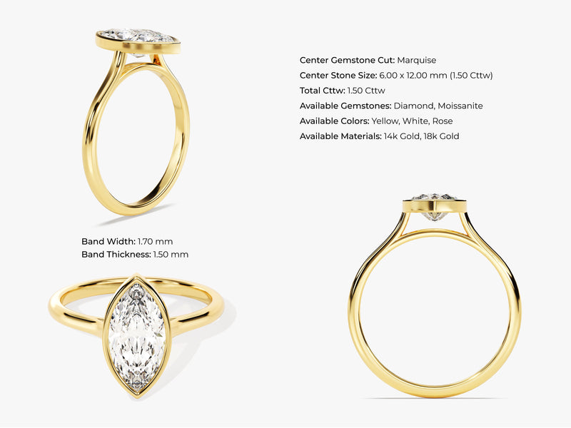 Bezel Marquise Moissanite Engagement Ring (1.50 CT)