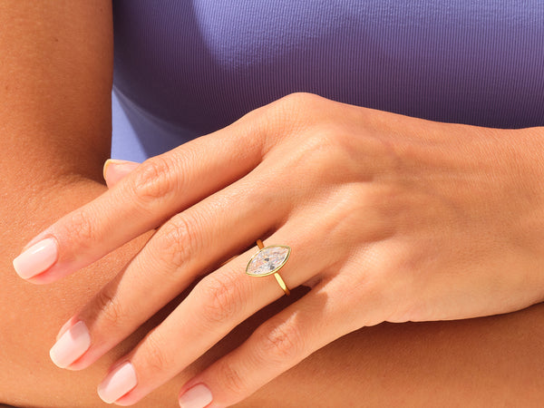Bezel Marquise Moissanite Engagement Ring (3.00 CT)