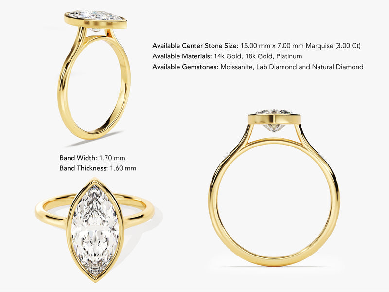 Gold marquise diamond ring, bezel set, fine jewelry